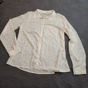EUC Metallic Polka Dot Button Front Shirt